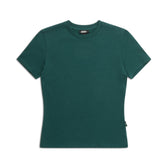 The 6PM WMNS T-SHIRT EVERGREEN is a plain, short-sleeved, crew neck top in solid dark green, shown flat on a white background.