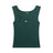 The 6PM WMNS TANKTOP EVERGREEN features a sleeveless, dark green design with a round neckline, accented by a small oval metallic detail on the chest and a black collar label, shown against a white background.