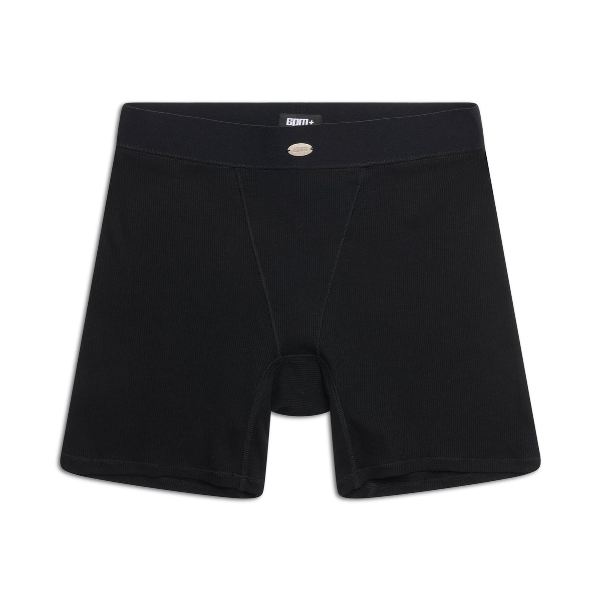 WMNS BOXER SHORTS BLACK by 6PM laid flat on a white background, featuring a waistband with a small circular logo at the center front.