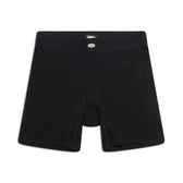 WMNS BOXER SHORTS BLACK by 6PM laid flat on a white background, featuring a waistband with a small circular logo at the center front.