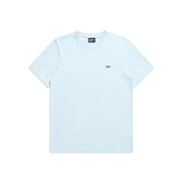 The 6PM SLIM FIT T-SHIRT ICE BLUE features a slim fit, premium cotton fabric, a small dark blue embroidered logo on the left chest, and a black inner neckline label, shown against a white background.