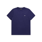 The 6PM SLIM FIT T-SHIRT ORBIT BLUE is a plain, dark blue, slim fit tee made from premium cotton with a small white logo on the left chest, shown against a white background.