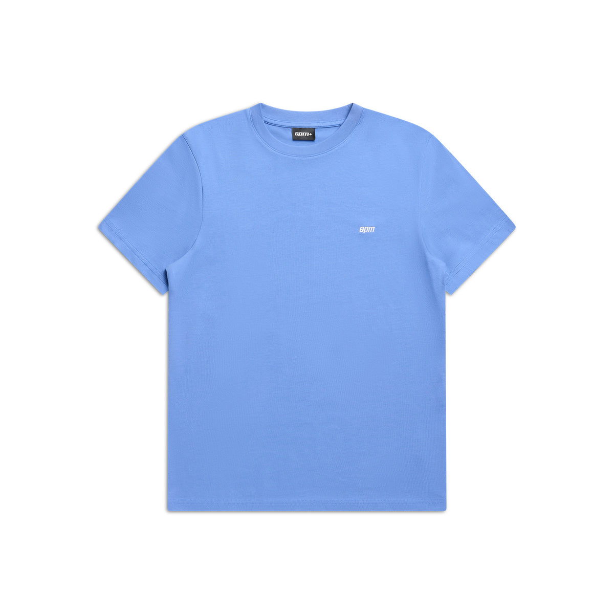 The 6PM SLIM FIT T-SHIRT PERSIAN BLUE is a short-sleeved, slim fit tee in sky blue, shown on a white background. It features a small white logo on the left chest and a black label inside the collar.