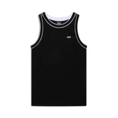 The 6PM TANKTOP BLACK/WHITE features a black sleeveless design with white trim on the neckline and armholes, plus a small white 6PM logo on the left chest, shown on a white background.